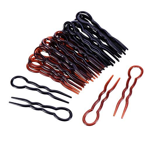 Product Cover Canomo 36 Pieces Plastic U Shaped Hair Pins Hair Style Grip Pins Fast Spiral Hair Braid Twist Styling Clips for Girls and Women(Black and Brown)