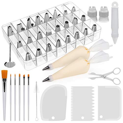 Product Cover Kootek 47 Pieces Cake Decorating Supplies Sets with Icing Tips, Cake Paint Brushes, Silicone Pastry Bags, Couplers, Icing Smoother, Decoration Pen White Baking Supply Fondant Tool for Cupcake Cookies