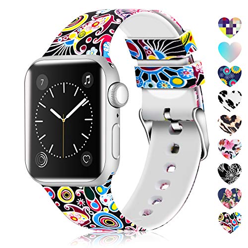 Product Cover Lwsengme Compatible with Apple Watch Band 38mm 40mm 42mm 44mm, Soft Silicone Replacment Sport Bands Compatible with iWatch Series 5,Series 4,Series 3,Series 2,Series 1 (Flower-3, 38MM/40MM)
