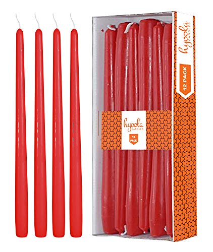 Product Cover Hyoola 12 Pack Tall Red Taper Candles - 10 Inch Red Dripless, Unscented Dinner Candle - Paraffin Wax with Cotton Wicks - 8 Hour Burn Time.