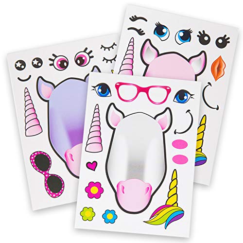 Product Cover 24 Make A Unicorn Stickers For Kids - Great Unicorn Theme Birthday Party Favors - Fun Craft Project For Children 3+ - Let Your Kids Get Creative & Design Their Favorite Unicorn Stickers