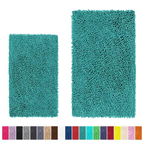 Product Cover LuxUrux Bathroom Rug Set-Extra-Soft Plush Bath mat Shower Bathroom Rugs,1'' Chenille Microfiber Material, Super Absorbent(Rectangular Set, Turquoise)