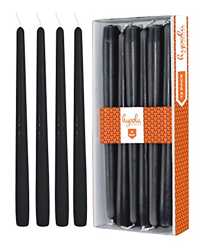 Product Cover Hyoola 12 Pack Tall Taper Candles - 14 Inch Black Dripless, Unscented Dinner Candle - Paraffin Wax with Cotton Wicks - 12 Hour Burn Time