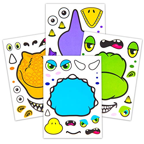 Product Cover 24 Make A Dinosaur Stickers For Kids - Great Dino Theme Birthday Party Favors - Fun Craft Project For Children 3+ - Let Your Kids Get Creative & Design Their Favorite Dinosaur Sticker