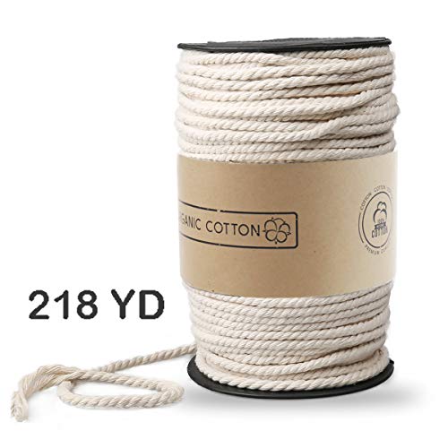 Product Cover Macrame Cord, ZOUTOG 3mm x 220 yd (About 200m) Natural Cotton Soft Unstained Rope for Handmade Plant Hanger Wall Hanging Craft Making