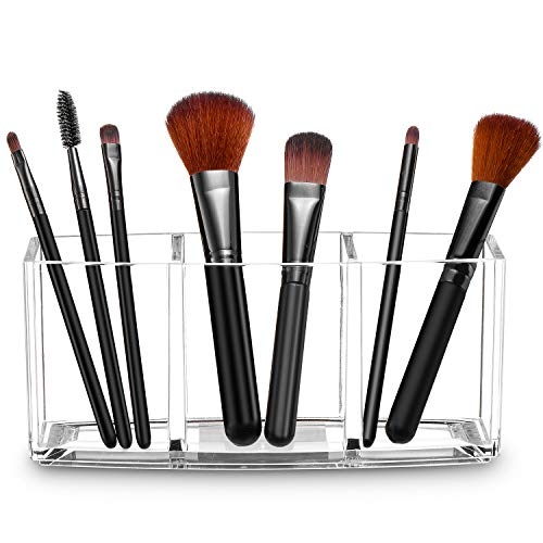 Product Cover Acrylic Makeup Brush Organizer Holder Clear Cosmetic Brushes Storage with 3 Slots