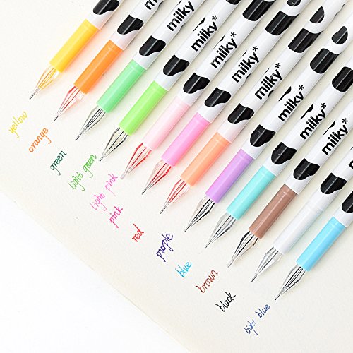 Product Cover RTMOK 12 Assorted Colors Gel Pen, Korean Kawaii Cartoon Milky Cow Signature Pens School Stationery Supplies for Girls Boys Office