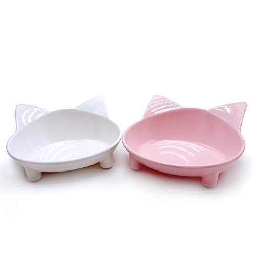Product Cover Lorde Cat Bowls,Shallow Cat Food Bowls, Double Wide Cat Dish Non Slip Cat Feeding Bowls for Relief of Whisker Fatigue Pet Food & Water Bowls Set of 2