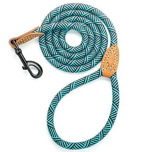 Product Cover Mile High Life Leather Tailor Reinforce Handle Mountain Climbing Dog Rope Leash with Heavy Duty Metal Sturdy Clasp (Turquoise Green, 5 FT)
