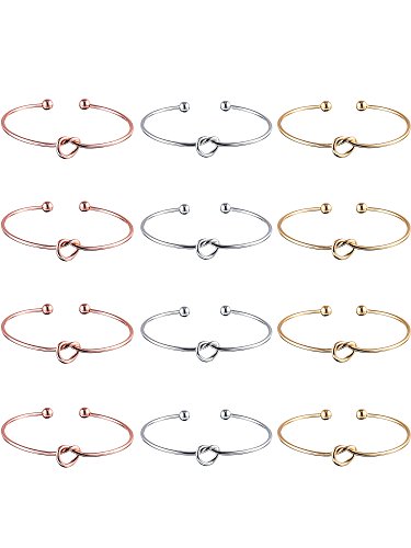 Product Cover 12 Pieces Heart Knot Bangle Bracelets Simple Cuffs Stretch Bracelet for Bridesmaid Women Girls, 3 Colors