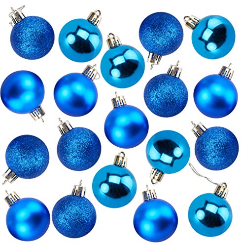 Product Cover Juvale 48-Pack Mini Christmas Tree Ornaments - Royal Blue Shatterproof Small Christmas Balls Decoration, Assorted 3-Finish Shiny, Matte, Glitter, Hanging Plastic Bauble Holiday Decor, 1.5 Inches