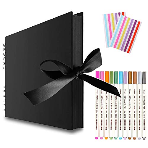 Product Cover EVNEED 11.5 x 8.5 Inch Scrapbook Photo Album,Wedding Guest Book Anniversary Memory Scrapbooking,Wedding Photo Album with DIY Accessories Kit for Craft Paper DIY Gifts,Black Cover,80 Pages (40 Sheets)