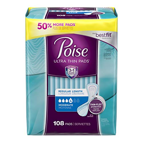 Product Cover Poise Ultra Thin Incontinence Pads, Moderate Absorbency, 216 Count