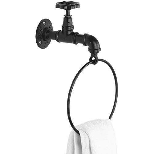 Product Cover MyGift Wall-Mounted Rustic Industrial Faucet Design Black Metal Towel Ring