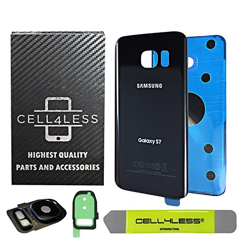 Product Cover CELL4LESS Compatible Back Glass Cover Back Battery Door w/Custom Removal Tool & Installed Adhesive Replacement for Samsung Galaxy S7 - All Models G930-2 Logo - OEM Replacement (Black Onyx)