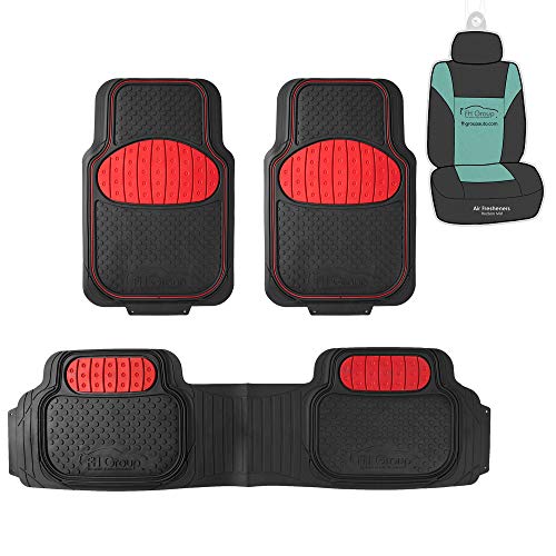 Product Cover FH Group F11500 Heavy Duty Trimmable Touchdown Floor Mats (Red) Full Set with Gift - Universal Fit for Trucks, SUVs, and Vans