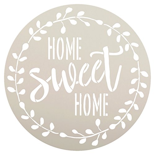 Product Cover Home Sweet Home Stencil with Laurel Wreath by StudioR12 | Reusable Mylar Template for Painting Wood Signs | Round Design | DIY Home Decor Country Farmhouse Style | Mixed Media | Select Size (12