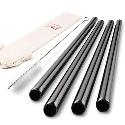 Product Cover JOYECO 4 Pcs Stainless Steel Boba Straws, FDA Standard Big Straws Smoothies Reusable, 0.5 inches Wide Straw 9.5 inches Long for Bubble Tea, Juice, Thick Milkshakes, Black