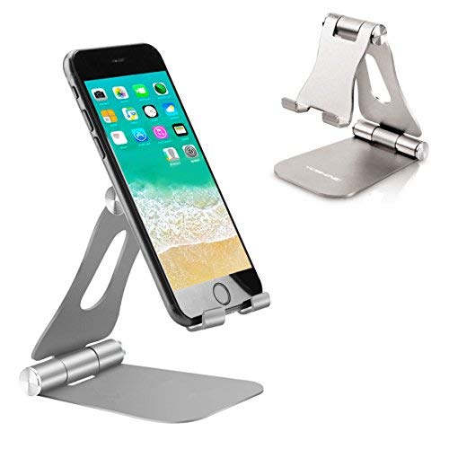 Product Cover [Updated Adjustable & Foldable] Desktop Cell Phone Stands Cell Phone Holder Tablet Stand, Advanced Universal Aluminum Stand Holder for Mobile Phone and Tablet (Up to 13 inch) - Space Grey