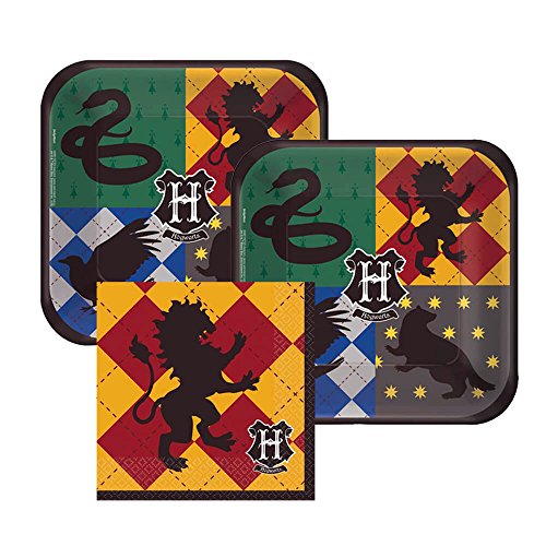 Product Cover Harry Potter Hogwarts Paper Dessert Plates and Gryffindor Paper Napkins, 16 Servings, Bundle- 3 Items