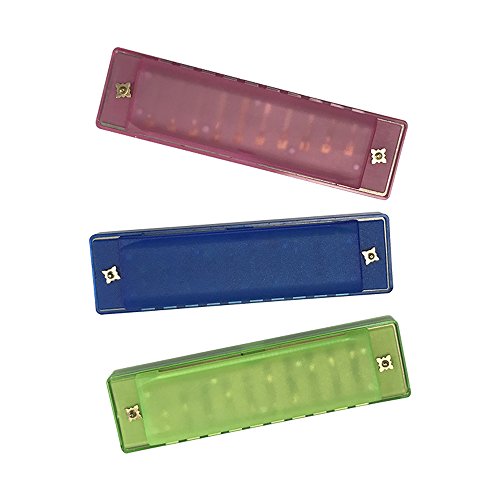 Product Cover 3 PCS Colorful Translucent Children 10 Hole Harmonica Blue Pink Green