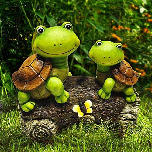 Product Cover LA JOLIE MUSE Garden Statue Lawn Ornaments - 9 Inch Cute Frog Face Turtles Resin Animal Sculpture Indoor Outdoor Decor Gift, Patio Yard Art Decorations