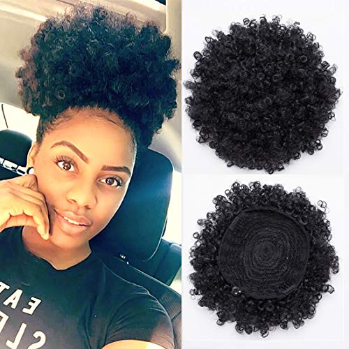 Product Cover BEIRA Synthetic Afro Puff Drawstring Ponytail Short Kinky Curly Hair Bun Extension Donut Chignon Hairpieces Wig Updo Hair Extensions with Two Clips(Black-1b)