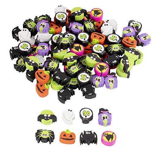 Product Cover Halloween Party Favors - 100-Pack Mini Eraser for Kids, Trick-or-Treat, Carnival Prizes, Classroom Rewards, Goodie Bags, Giveaways, 8 Assorted Designs, 1.3 x 1.1 x 0.5 Inches
