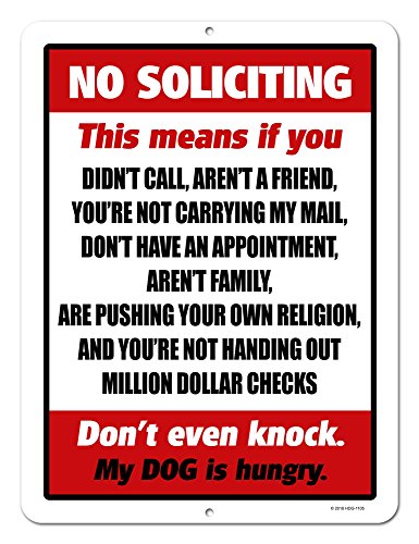 Product Cover Funny Decor, No Soliciting, 9 x 12 inch Novelty Tin No Soliciting Sign for House