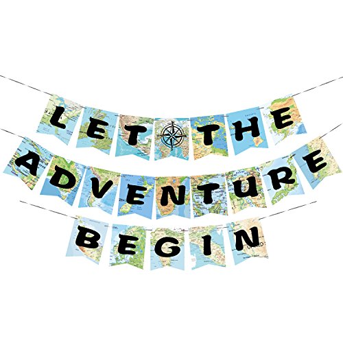 Product Cover WERNNSAI Bon Voyage Party Decorations - World Map Pennant Let The Adventure Begin Bunting Banner for Retirement Graduation Travel Themed Party Co-worker Moving Away Baby Shower Birthday Party Supplies