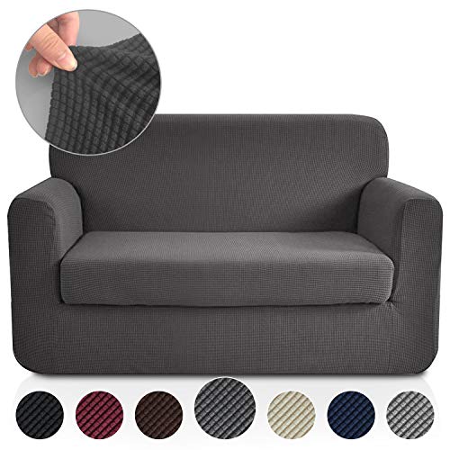 Product Cover RHF 2 Separate Pieces Loveseat Cover, Slipcovers for Couches and Loveseats with Separate Cushion Cover Jacquard High Stretch Loveseat Slipcover(Loveseat: Dark Grey)