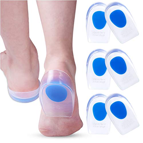 Product Cover 3 Pair Gel Heel Cups Plantar Fasciitis Inserts - Silicone Gel Heel Pads for Heel Pain, Bone Spur & Achilles Pain, Gel Heel Cushions and Cups, Pad & Shock Absorbing Support