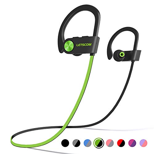 Product Cover LETSCOM Bluetooth Headphones IPX7 Waterproof, Wireless Sport Earphones, HiFi Bass Stereo Sweatproof Earbuds w/Mic, Noise Cancelling Headset for Workout, Running, Gym, 8 Hours Play Time