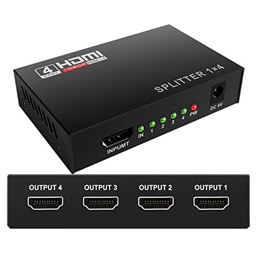 Product Cover Mcscants HDMI Splitter 1 in 4 Out V1.4 Powered 1x4 Ports Box Supports 4K@30Hz Full Ultra HD 1080P and 3D Compatible with PC STB Xbox PS4 Fire Stick Roku Blu-Ray Player HDTV (1 Input to 4 Outputs)