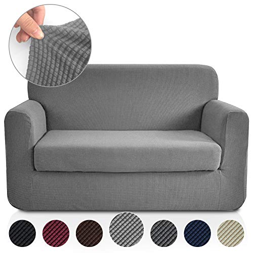 Product Cover RHF 2 Separate Pieces Loveseat Cover, Slipcovers for Couches and Loveseats with Separate Cushion Cover Jacquard High Stretch Loveseat Slipcover&Couch Cover for Dogs(Loveseat: Light Grey)