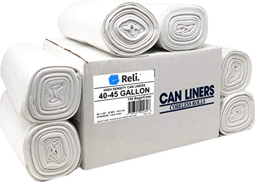 Product Cover Reli. Premium 40-45 Gallon Trash Bags Heavy Duty (150 Count), Clear Recycling Bags 45 Gallon - Garbage Bags (40 Gallon- 44 Gallon, 45 Gallon Clear Trash Bags), Can Liners 40-45 Gal