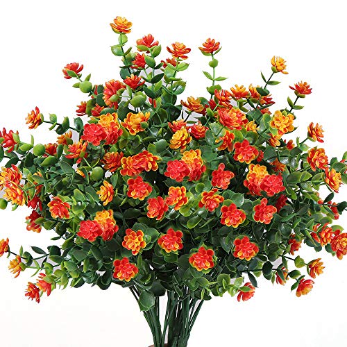 Product Cover Y wang 5Pack Artificial Flowers Outdoor UV Resistant Plants Shrubs Fake Bushes Greenery for Indoor Outdoor Decor(Orange Red)