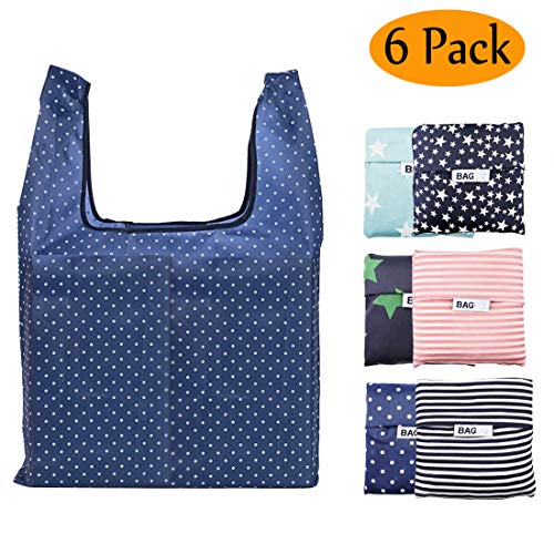 Product Cover Reusable Grocery Bags Set of 6 Foldable Shopping Tote Bag,Washable, Durable and Lightweight (Reusable Grocery Bags 6 PACK)
