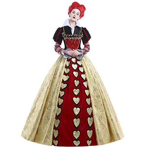 Product Cover Women Long Dress Red Queen Halloween Party Cosplay Costume Satin Ball Gown (Small)