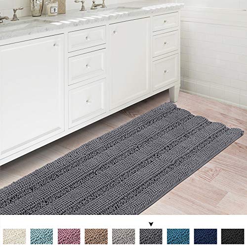 Product Cover Flamingo P Bath Rug Runner Slip-Resistant Striped Pattern Large Chenille Shaggy Bath Mat Runner Extra Soft and Absorbent Indoor Bath Mat for Bathroom Washable, 47 inch by 17 inch - Gray