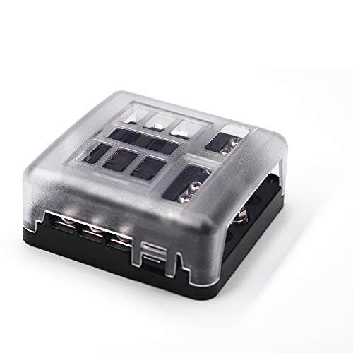 Product Cover 6-Way Fuse Block W/Negative Bus - JOYHO ATC/ATO Fuse Box with Ground, LED Light Indication & Protection Cover, Bolt Connect Terminals,70 pcs Stick Label, For Vehicle Car Boat Marine Auto