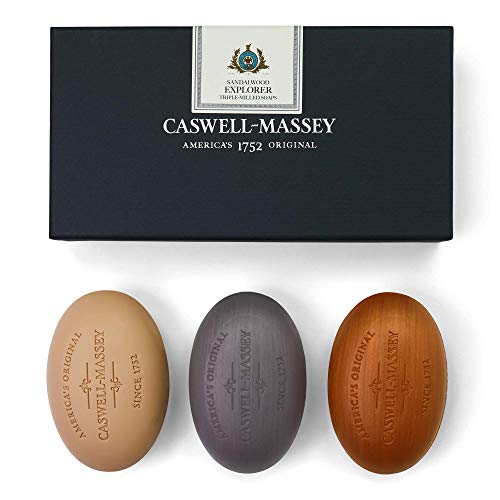 Product Cover Caswell-Massey Triple Milled Luxury Bath Soap Men's Sandalwood Explorer Soap Set - 3 Assorted Fragrances - 5.8 Ounces Each, 3 Bars