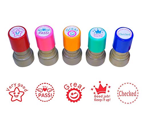 Product Cover WAF Pack of 5 Sorted Teacher Stamps Teacher Self-Inking Rubber Stamps Teacher Review Photosensitive Stamps for Education