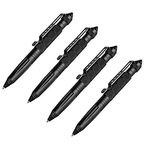 Product Cover Lsquirrel Self Defense Pen Aviation Aluminum Tactical Pen for Writing and Glass Breaker Emergent Tool Black (4 Pack)