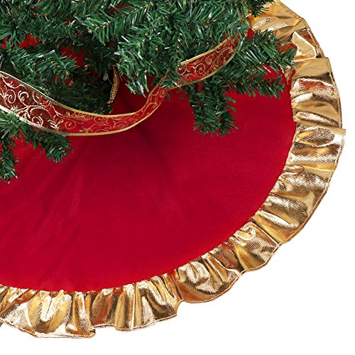 Product Cover OurWarm Non-Woven Christmas Tree Skirt 36 Inch Red Xmas Tree Skirt with Golden Ruffle Edge for Christmas Tree Decorations