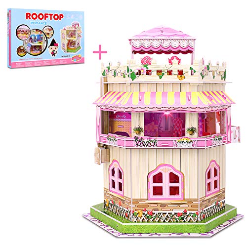 Product Cover 3D Puzzle Dollhouse for Kids, Girls Jigsaw Puzzles Doll House Building Kit - Educational Paper Craft Toys Game Xmas Birthday Gifts Easy to Assemble Miniature Houses with LED Light - 101 Pieces