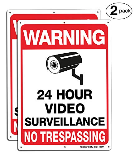 Product Cover Faittoo 2 Pack Video Surveillance Sign, No Trespassing Metal Reflective Warning Sign, 10 x7 Inches 0.40 Aluminum Indoor or Outdoor Use for Home Business CCTV Security Camera,UV Protected & Waterproof