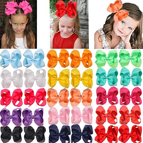Product Cover 30 pack hair bows for girls 6 inches large big grosgrain ribbon bows alligator hair clips in pairs hair accessories for baby girls toddler kids teens women