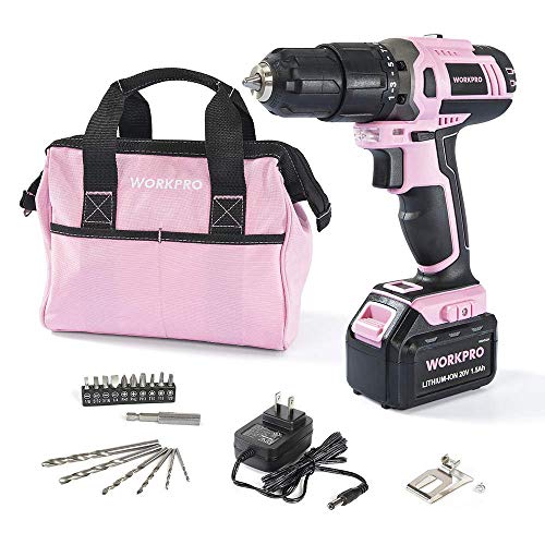 Product Cover WORKPRO Pink Cordless 20V Lithium-ion Drill Driver Set (1.5Ah),1 Battery, Charger and Storage Bag Included