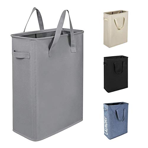 Product Cover Chrislley 45L Slim Laundry Hamper Small Laundry Basket Narrow Thin Laundry Hamper Dirty Clothes Hamper with Handles Collapsible Hampers for Laundry（Slim 21 Inches, Grey）